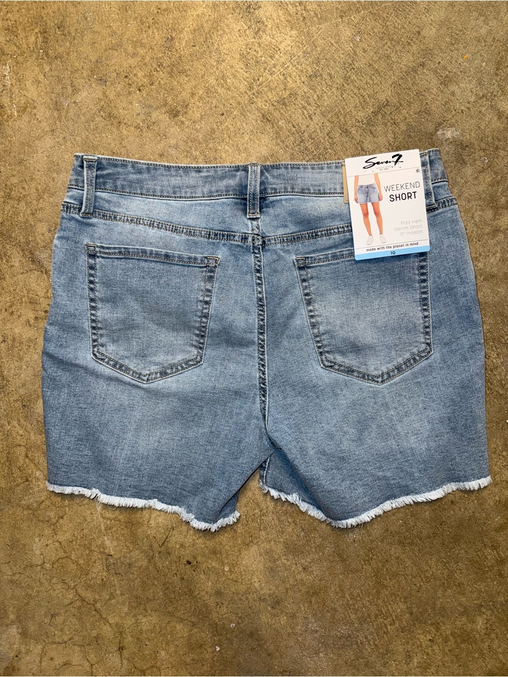 Seven7 Mid Wash Denim Frayed Hem Weekend Shorts - Blue